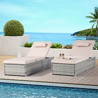 Gray Rattan Outdoor Chaise Lounge with Adjustable Backrest