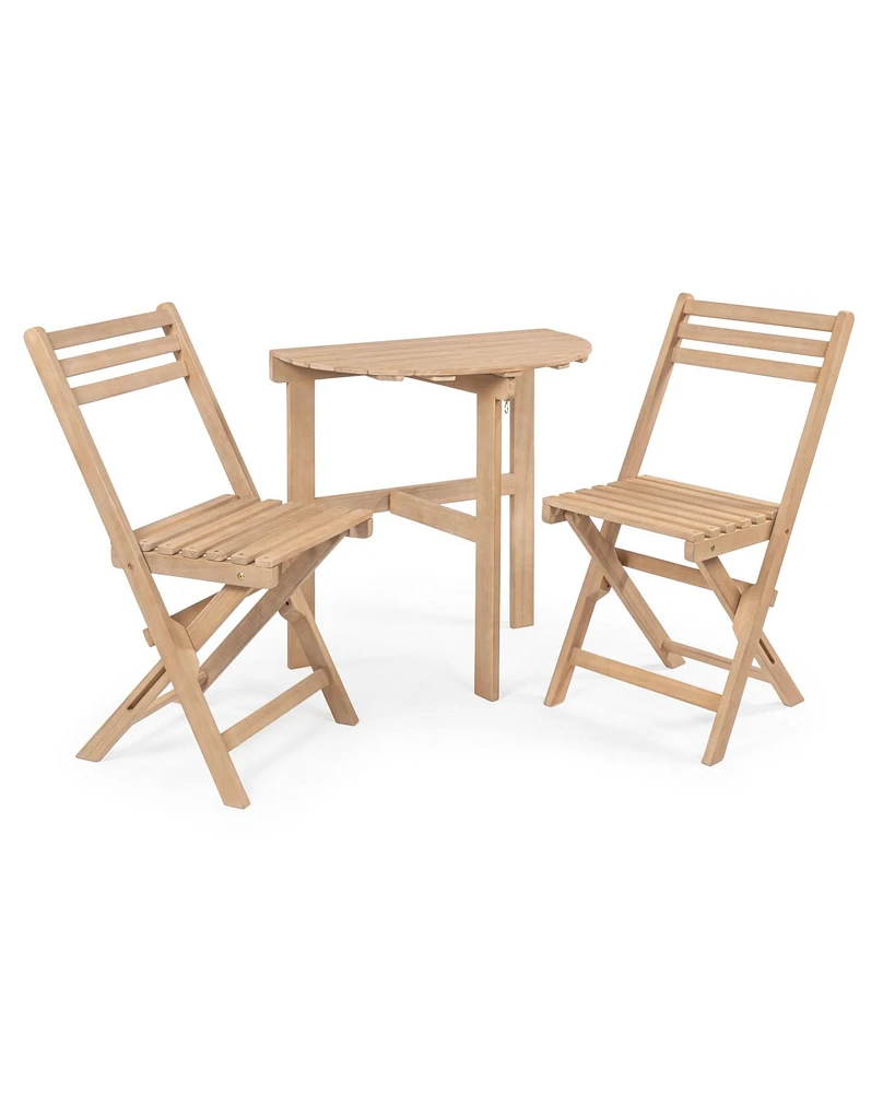 Jonathan Y Cadiz Classic French Country 3-Piece Acacia Wood Half-Round Outdoor Folding Bistro Set, Light Teak