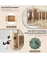 Slickblue 55 Inch Tall Multi-Level Cat Tree with Washable Removable Cushions-Natural