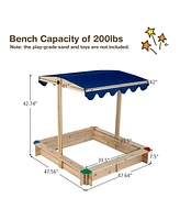 Slickblue Kids Wooden Sandbox with Height Adjustable and Rotatable Canopy Outdoor Playset