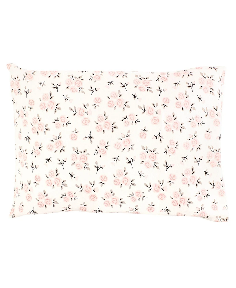 Hudson Baby Infant Girl Cotton Toddler Pillow Case, Neutral Pink Floral, One Size