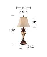 Regency Hill Senardo Traditional Table Lamp Vase Silhouette with Fluting and Floral Detail 30" Tall Gold Tan Bell Shade Decor for Living Room Bedroom