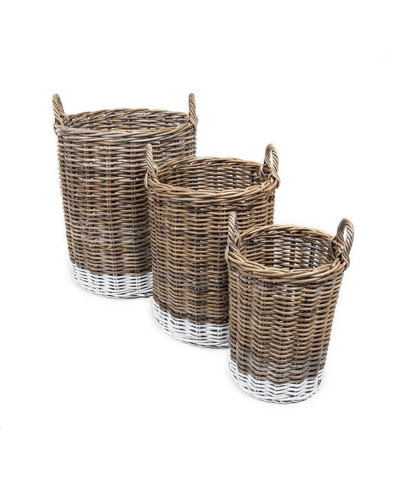 Jonathan Y Ternion Cottage Hand-Woven Rattan Nesting Baskets with Handles, Kubu Gray/White (Set of 3)