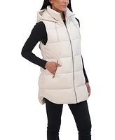 Sebby Collection Women's Puffer Faux Leather Vest with Hood