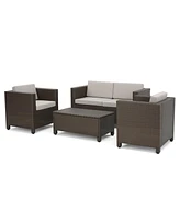 Simplie Fun 4-Piece Outdoor Sofa Set With Cushions And Coffee Table