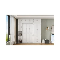 Simplie Fun Twin Size Murphy Bed with Lockers & Wardrobes, White