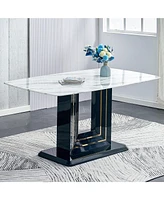 Simplie Fun Luxurious 63" Faux Marble Dining Table with U-Shape Mdf Base