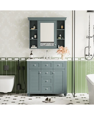 Simplie Fun 36'' Bathroom Vanity with Mirror Cabinet, Ample Storage, Soft-Close Doors & Drawers