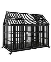 Streamdale Furniture 54" Indestructible Dog Crate with Top Door and Wheels