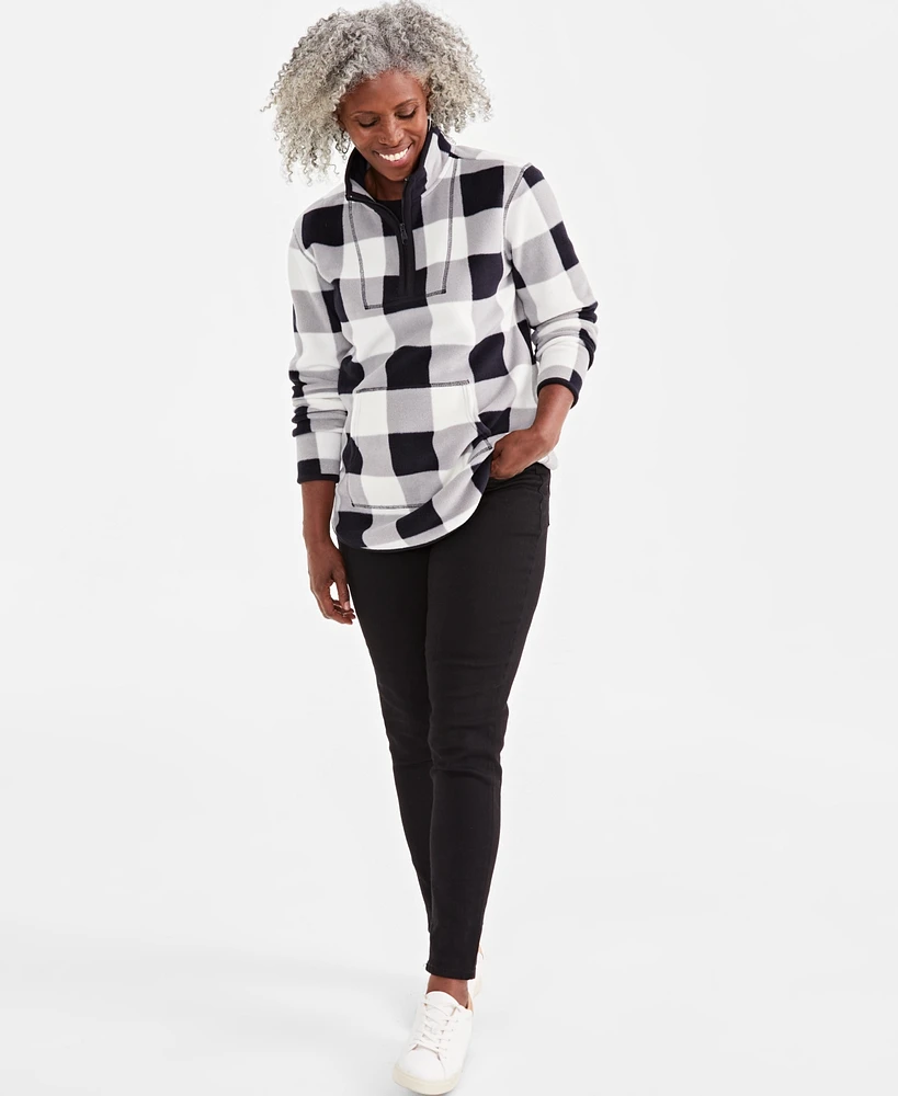 Style & Co Women's Plaid Fleece Quarter-Zip Sweatshirt, Created for Macy's