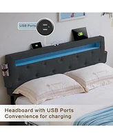 Streamdale Furniture Queen Bed Frame with Usb Charging, Led Lights, Headboard, Storage Drawers