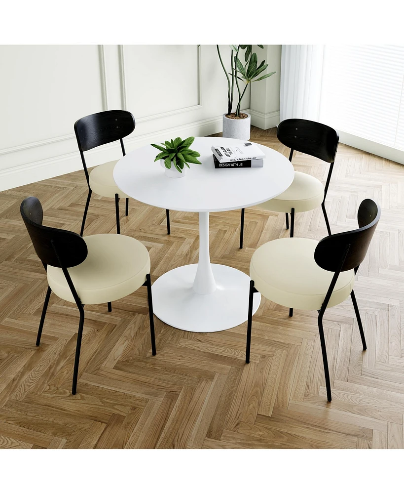 Simplie Fun Modern Grey Pu Dining Chair & White Round Table Set (5 Chairs)