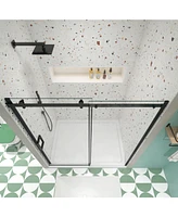Sliding Glass Shower Door, 5/16" Tempered Glass, Matted Black Finish