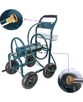 Streamdale Furniture 4-Wheel Garden Hose Reel Cart with Basket