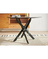 Streamdale Furniture 42" Black Mid-Century Dining Table with Round Mdf Top and Cross Legs