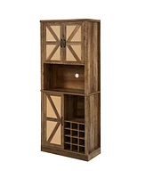 Rustic Oak Farmhouse Kitchen Cabinet with Faux Rattan Doors and Wine Storage
