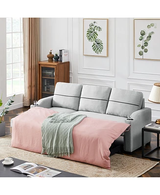 Simplie Fun Modern Linen Sofa Bed with Interchangeable Chaise and Storage