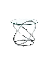 Simplie Fun 80cm Round Clear Glass Coffee Table with Modern Metal Base