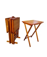 Folding Snack Tables with Storage Rack (Set of 4)