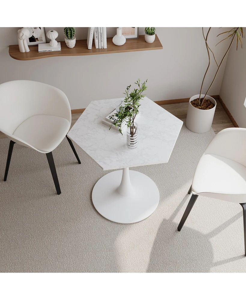 Simplie Fun Modern Hexagonal Coffee Table with Marble Top and Metal Base