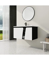 36" Wall-Mounted Vanity with Ceramic Sink & Soft-Close Doors