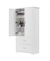 Streamdale Furniture White Bathroom Cabinet with Adjustable Shelf, 2 Doors, 2 Drawers