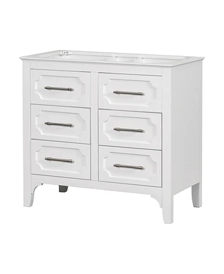 Simplie Fun 36'' Freestanding Bathroom Vanity with 4 Drawers, Solid Wood Frame