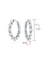 Bling Jewelry Statement Jewelry White Simulated Pearl Hoop Earrings For Women 1.25 Diameter