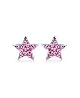 Bling Jewelry Usa American Patriotic Rock Star Sparkling Pave Crystals Pink Celestial Stars Stud Earrings For Women Sterling Silver