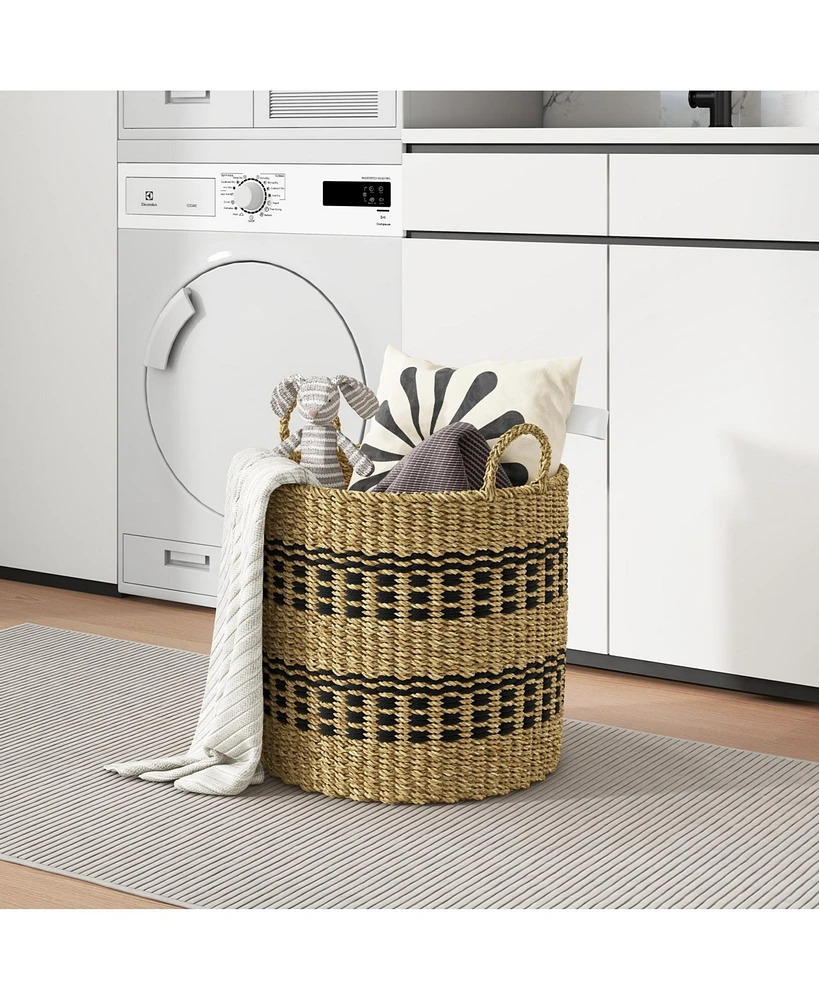 Slickblue Seagrass Basket Set of 3 Stackable Storage Bins with Handles Woven Round Basket