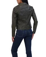 Sebby Collection Women's Distressed Faux Leather Biker Jacket