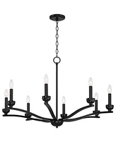 Franklin Iron Works Norwell Semi Gloss Black Chandelier Lighting 35 3/4" Wide Modern Industrial Geometric Curved Arms Candle 8-Light Fixture for Dinin