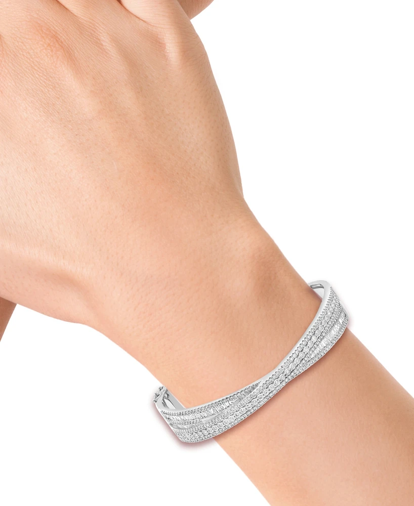 Effy Diamond Round & Baguette Crossover Bangle Bracelet (2-1/6 ct. t.w.) in 14k White Gold