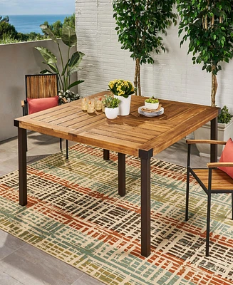 Lankershim 64: Modern Industrial Dining Table With Acacia Wood And Slat Design