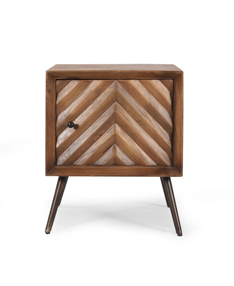 Simplie Fun Mid-Century Modern Mango Wood Cabinet With Chevron Tile Door