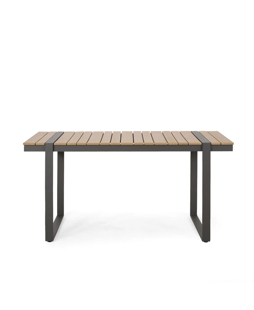 Simplie Fun Sleek Aluminum Outdoor Dining Table With Faux Wood Slats