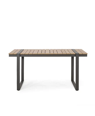 Simplie Fun Sleek Aluminum Outdoor Dining Table With Faux Wood Slats