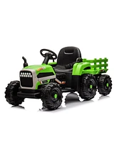 24V Electric Ride-On Tractor with Trailer, Remote Control, Music, Lights, Safety Belt