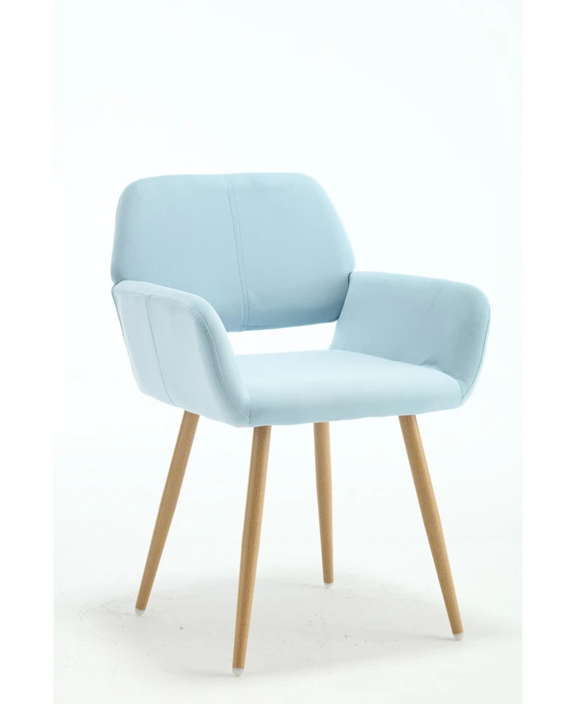 Simplie Fun Blue Frosted Velvet Dining Chair with Hollowed-Out Armrests