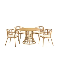 Bamboo Dining Table with Pe Rattan Round Top (110CM)