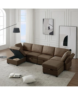 Simplie Fun Modular Sectional Sofa with Adjustable Backs, Storage, and Reversible Chaise