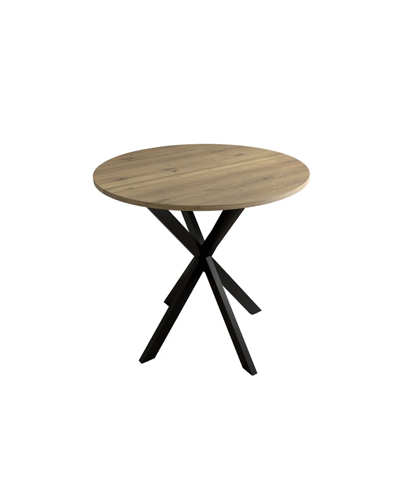 Simplie Fun 31.5" Round Dining Table, Modern Industrial Style, Mdf Top, Black Metal Legs