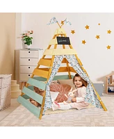 Kids Teepee Tent with Machine Washable Flags & Door Curtains Detachable