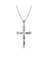 Bling Jewelry Religious Faith Hope Love Cz Accent Black Natural Onyx Cross Pendant Necklace For Women Silver Plated