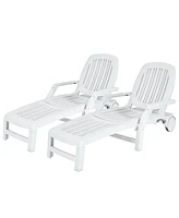 Gymax Set of 2 Patio Adjustable Chaise Lounge Chair Folding Recliner w/ Wheels