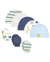 Hudson Baby Boys Unisex Cotton Cap and Scratch Mitten Set