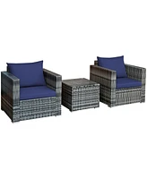 Skonyon 3 Pieces Patio Rattan Furniture Bistro Sofa Set with Cushioned