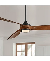 Casa Vieja 60" La Jolla Surf Modern 3 Blade Indoor Ceiling Fan with Dimmable Led Light Remote Control Matte Black Koa for Living Kitchen House Bedroom