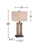Tahoe Industrial Rustic Table Lamp 26" High with Table Top Dimmer Natural Slate Tan Rectangular Box Shade for Bedroom Living Room House Home Beds