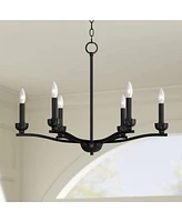 Franklin Iron Works Norwell Semi Gloss Black Chandelier Lighting 27 1/2" Wide Modern Industrial Geometric Curved Arms Candle 6-Light Fixture for Dinin